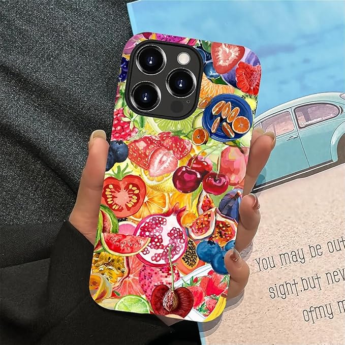 Case for iPhone 14 Pro,Summer Fruit Collage for Woman Men Full Body Protective Cover Shockproof 2 in 1 Silicone + Hard PC Case for iPhone 14 Pro