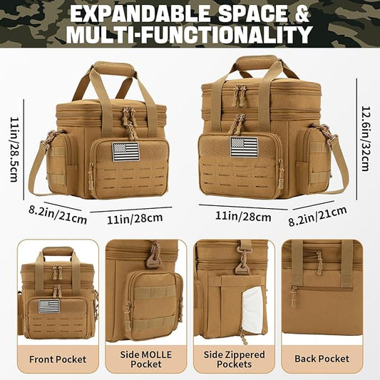 QT&QY Tactical Lunch Box for Men Expandable 18L Heavy Duty Military Insulated Cooler Bag, Leakproof Thermal Lunch Bag for Work Camping Outdoor Picnic Pail Adult Meal MOLLE Webbing Khaki