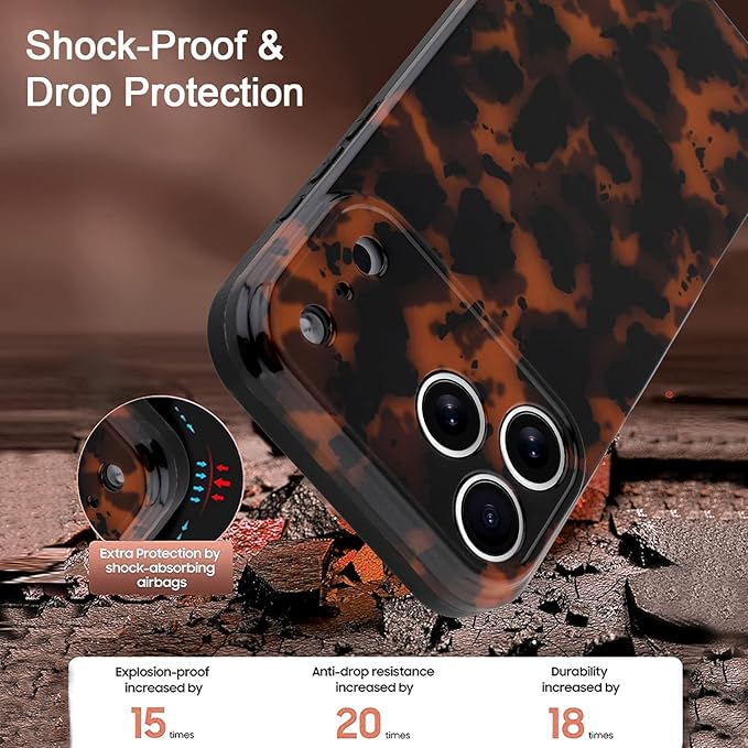 Case for iPhone 17 Pro, Stylish Leopard Tortoise Amber Design Slim & Shockproof Translucent Matte Brown Cover with Tortoise Print