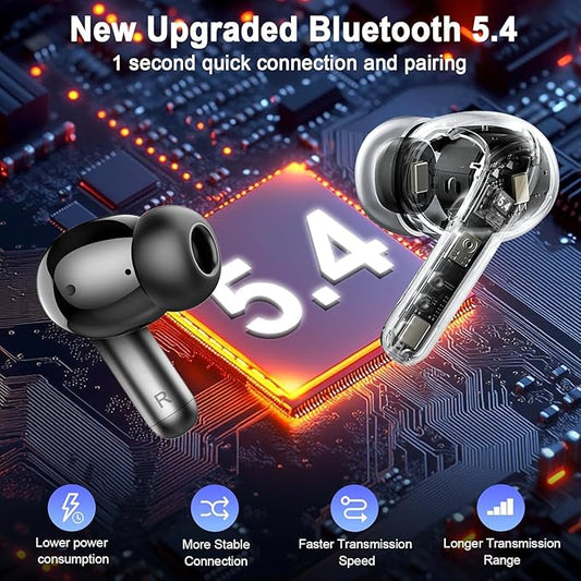 Wireless Earbuds, 2025 Bluetooth 5.4 Headphone 3D Bass Hi-Fi Stereo Ear Buds, 4 ENC Noise Cancelling Mic, 40H 3g USB-C in-Ear Earphone, IP7 Waterproof Workout Sport for Laptop Pad Android iOS, Black