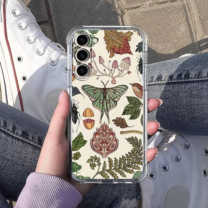 Case for Samsung Galaxy S23+ with Botanical Art Design,Aesthetic Vintage Cottagecore Mushroom Moth Pattern,Trendy Soft TPU Bumper Phone Cover,6.6"(Moth,S23P)