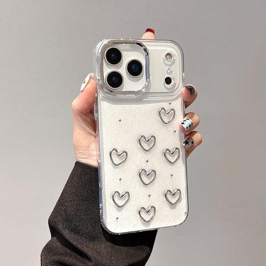 EYZUTAK Case for iPhone 17 Pro, Bling Glitter 3D Hearts Phone Case Cute Sparkly Crystal Clear Heart Aesthetic Design Cover Slim Soft Durable TPU Transparent Protective Cover for Women Girls - Heart