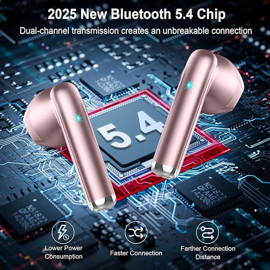 Wireless Earbuds Bluetooth 5.4 with 4 ENC Microphones, 30H Playtime USB-C Charging Case, Hi-Fi Stereo Sound, IP7 Waterproof & Ultra-Mini 3g Design for iPhone Android Gym Running, 2025 Upgraded