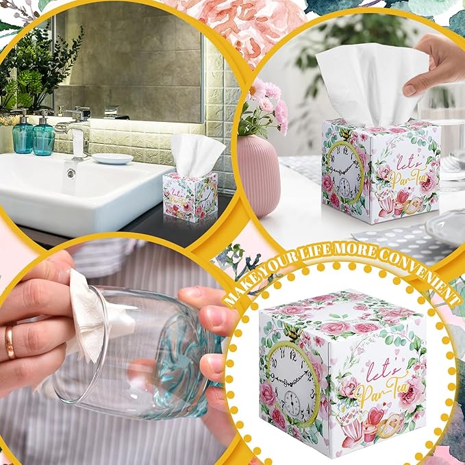 12 Pack Summer Watercolor Roses Floral Facial Tissues Cube Boxes 600 Sheets 3 Ply Small Flower Square Face Tissues Bulk for Summer Car Bedroom Supplies