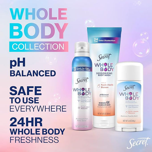 Secret Whole Body Deodorant for Women, Stick + Spray Bundle, Peach + Vanilla Blossom Scent, Aluminum Free, 72 HR Odor Protection, 2.4 oz & 3.5 oz (Pack of 2)