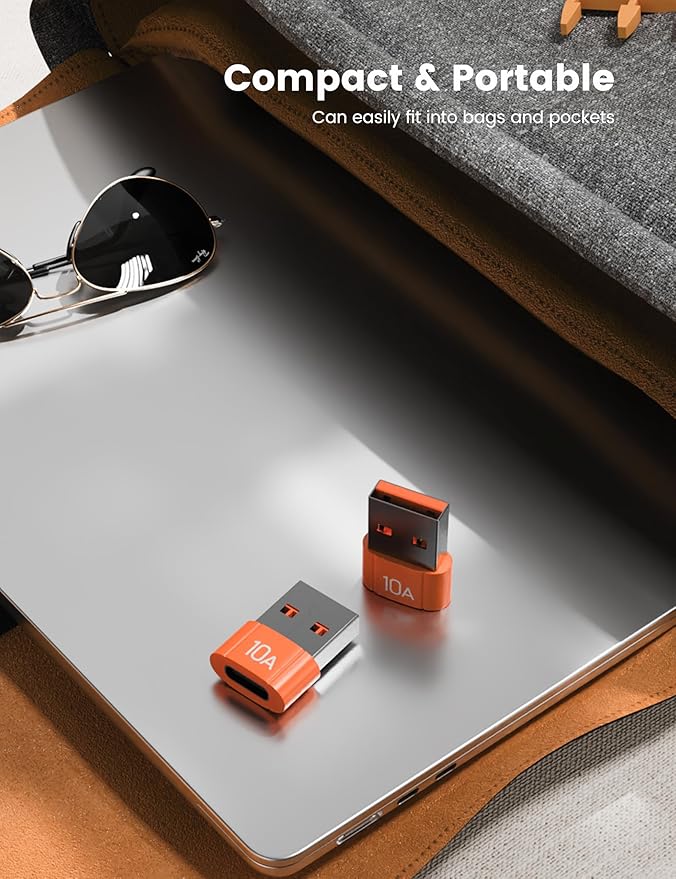 10Pack 200W USB C to USB Adapter, with Fast Charging & 480MB Data Transfer, USB C Converter for Apple Watch Ultra iWatch Series 8 7,iPhone 16 15 Plus Pro Max,Orange