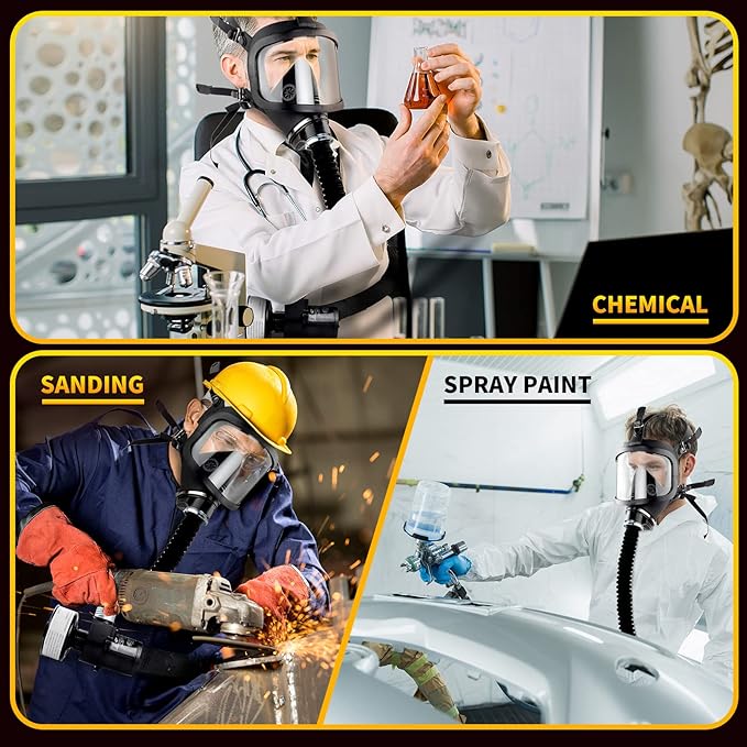 HANUU PAPR, Powered Air Purifying Respirator, Portable PAPR Respirator System, PAPR Respirator with 40mm Gas Mask Filters, Supplied Air Respirator for Industry, Gas Mask for Gases Resin Paint