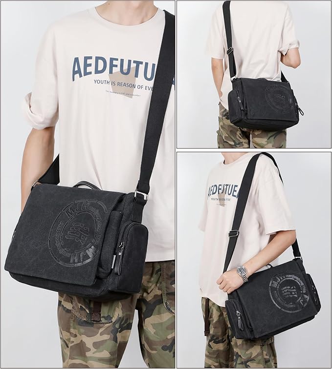 FSD.WG Satchel Messenger Bag for Men Canvas,Travel Shoulder bag 13.5" Laptop Bags