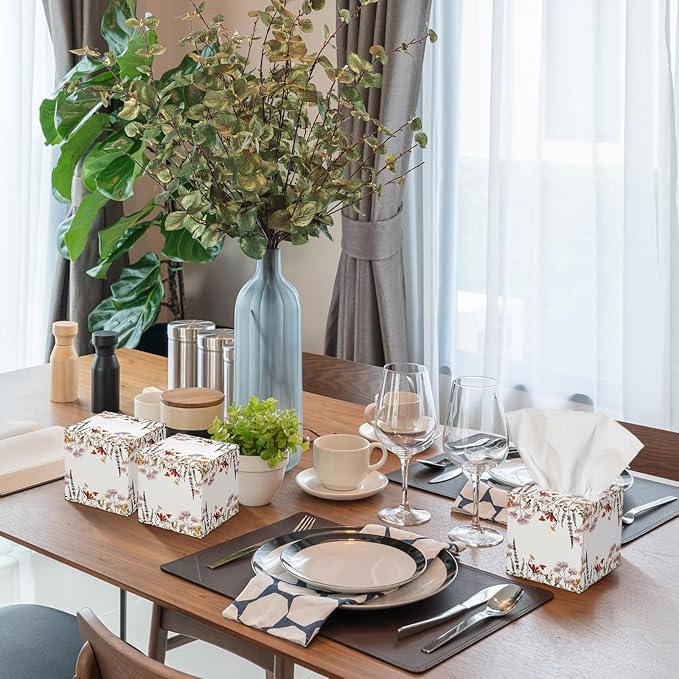 12 Pack Fall Wildflowers Facial Tissues Cube Boxes 600 Sheets 3 Ply Autumn Small Floral Flower Square Face Tissues Bulk for Thanksgiving Day Car Bedroom Party Supplies