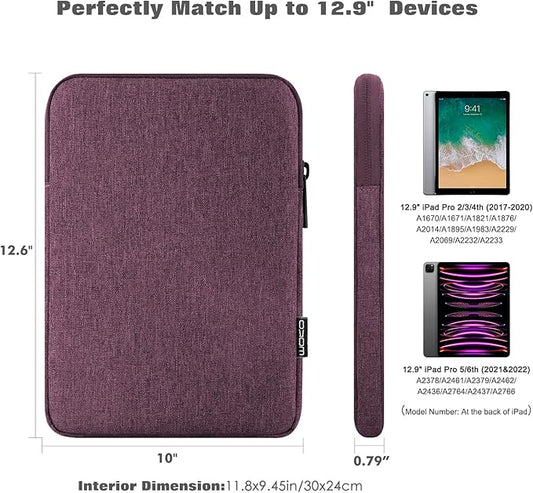 MoKo 12.9 Inch Tablet Sleeve Fits 13 Inch New iPad Pro M4 & Air M2 2024,iPad Pro 12.9 M2&M1,Galaxy Tab S8+/S9+ 12.4,Surface Laptop Go 12.4,Polyester Bag Fit with Apple Pencil or Smart Keyboard, Purple