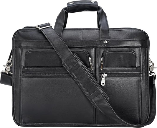Polare 17'' Napa Leather Briefcase Laptop Attache Case Messenger Bag For Men Fits 15.6'' Laptop