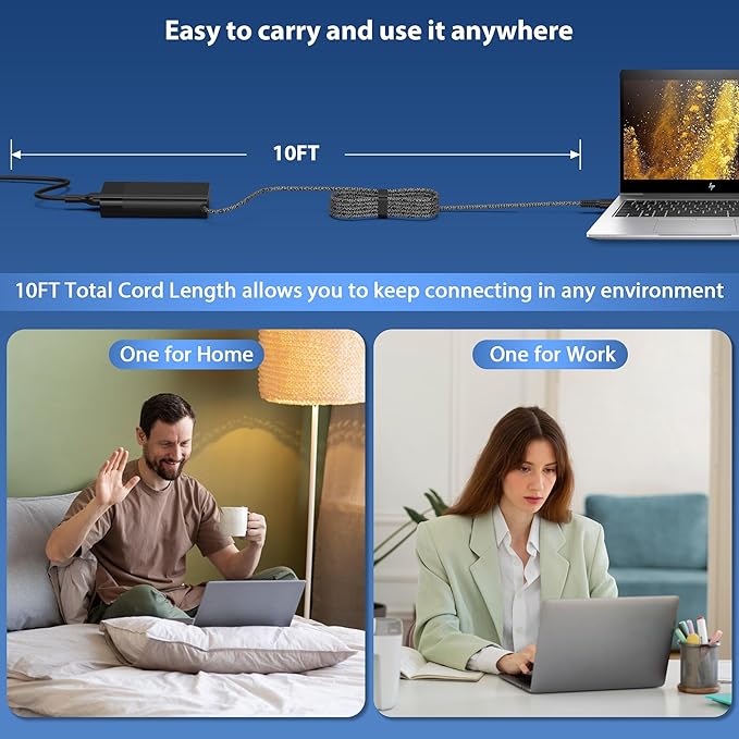 90W 65W USB C Laptop Charger Power Adapter Replacement for HP Spectre x360, EliteBook 1040 G4,Chromebook Fast Charging Type C Travel Laptop Power Cord Supply
