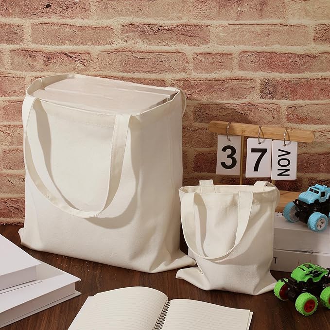 Amylove 24 Pcs Mini Tote Bag Sublimation Blank Canvas Tote Bags Reusable Grocery Luggage DIY Sack Goody for Party Even (15 x 15 Inch,8.5 x 8 Inch,Natural Color)