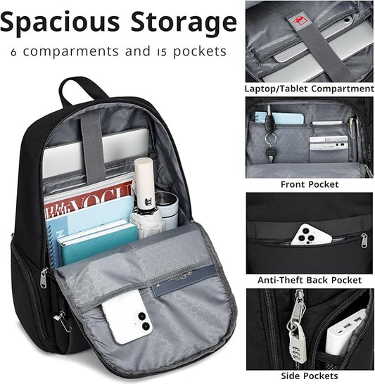 Extra Large Travel Laptop Backpack for Men & Women - USB Charging Port Anti Theft Water Resistant College School Work Backpack Fits 17 Inch Computer - 35L (Black, X-Large