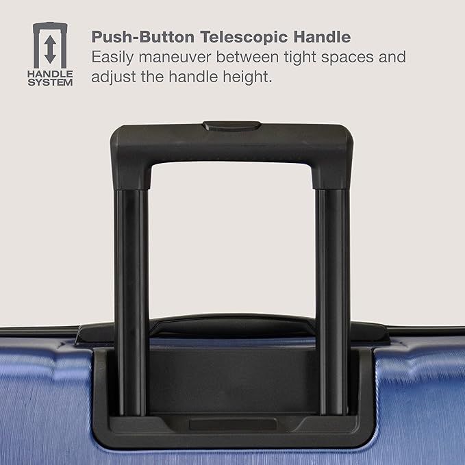 U.S. Traveler Boren Polycarbonate Hardside Rugged Travel Suitcase Luggage with 8 Spinner Wheels, Aluminum Handle, Navy, 2-Piece Set, USB Port in Carry-On
