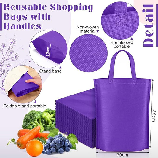 Windyun Reusable Grocery Bags Large Non Woven Shopping Bags with Handle Foldable Portable Tote Carryall Bulk 11.8x6x13.8 Inch