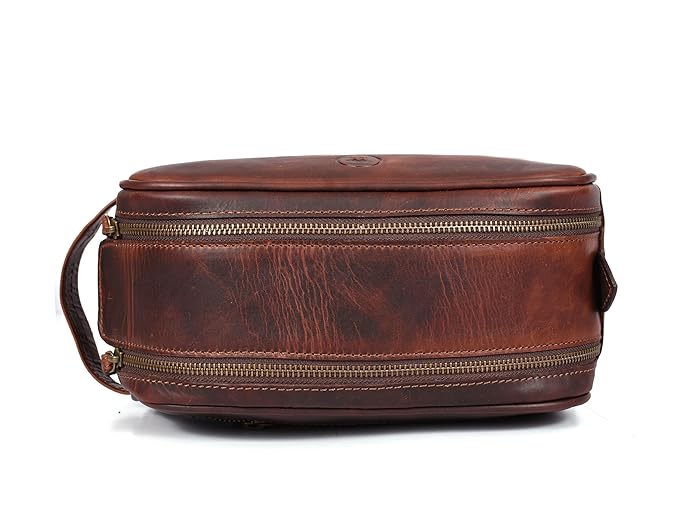 10" Premium Leather Toiletry Travel Pouch With Waterproof Lining | King-Size Handcrafted Vintage Dopp - Kit Gift for Father's Day By Aaron Leather Goods