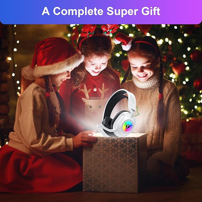 HW10 Wireless Gaming Headset for PC, PS5, PS4, 2.4GHz Low-Latency USB Dongle & Bluetooth Dual Mode Gaming Headphones with Noise Cancelling Mic, RGB Lights, 50H Battery(White)