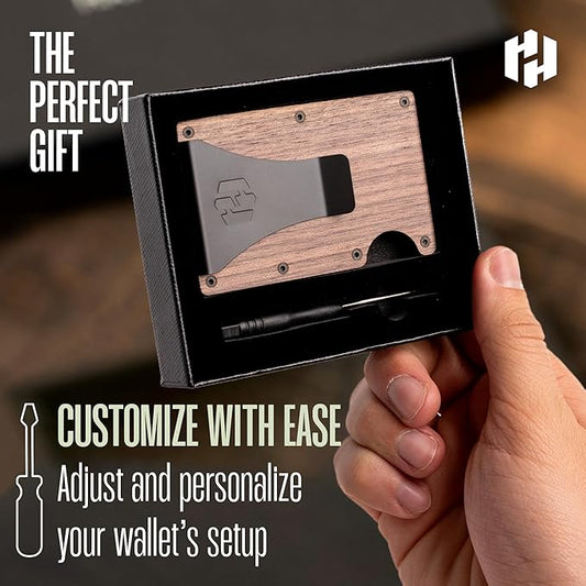 Hayvenhurst Wallet For Men - Reinvented Design Men's Wallet - Slim, Minimalistic & Seamless Card Case, Blocks RFID Scanners, Holds 12 Cards (Walnut Wood)