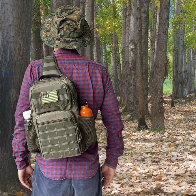 Tactical Shoulder Sling Bag, Small Chest Pack, 13L Backpack for Men Outdoor Sports, Olive