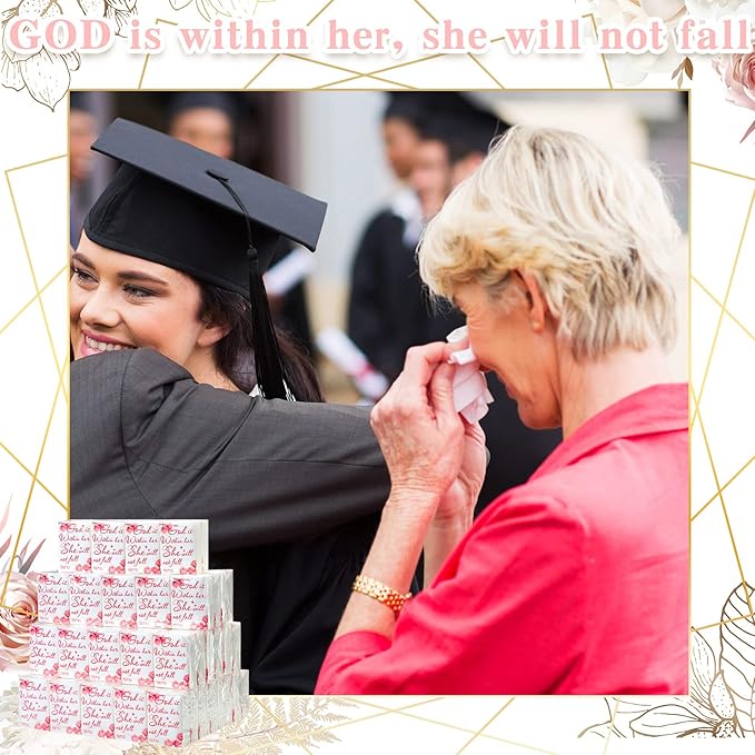 Yinder 100 Pack Christian Pocket Tissues Bible Verse Travel Size Tissue Packs 3 Ply God Is Within Her Facial Paper Gifts for Women Graduation Wedding Religious Party Breast Cancer Awareness Favors