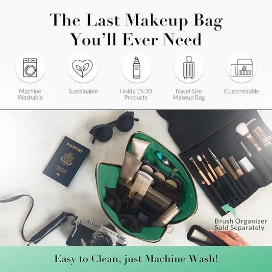 KUSSHI Washable Travel Makeup & Cosmetic Bag - Brush Organizer Sold Separately (Signature, Navy/Mint)