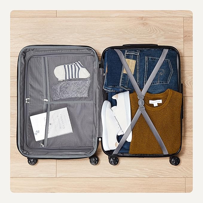 Amazon Basics 21" Hardside Carry-On Luggage, Hardshell Suitcase With Wheels, Expandable For Up to 25% More Space, With Scratch-Resistant Surface, Four Multi-directional Wheels, Navy Blue