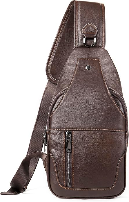 LUKZIJAES Genuine Leather Sling Bag for Men