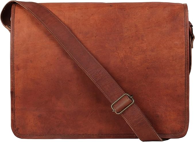 RUSTIC TOWN 14" Leather Messenger Bag for Men & Women – Full Grain Vintage Crossbody Satchel – Fits 13.3"/14" Laptop – Ideal Briefcase for Work, Travel & College – Adjustable Shoulder Strap