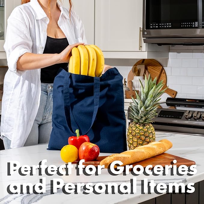 Carrywell |Not Made In China| 5 Pack Cotton Tote Bags, Lightweight Reusable Grocery Shopping Bag, Blank Bulk Cloth Totes with Handles, Great For Custom Screen Print and Gifts (15"x16")