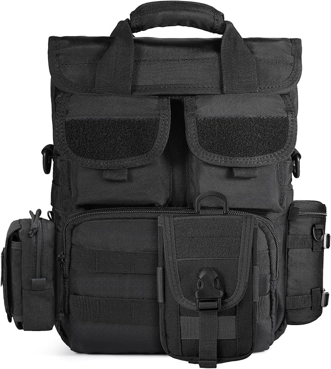 Tactical Messenger Bag Military MOLLE Sling Shoulder Pack Briefcase Laptop Assault Gear Handbags Utility Carry Satchel (Black, 13.3 inch)
