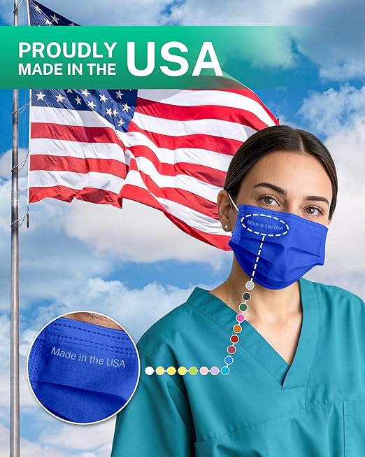Disposable Face Masks Made in USA, 4 Ply for Families, Students, Breathable All-Day Wear & Safety, FSA HSA Eligible, ASTM Level 3 Medical Grade, 100 Pack Individual Wrap, Midnight Pastel