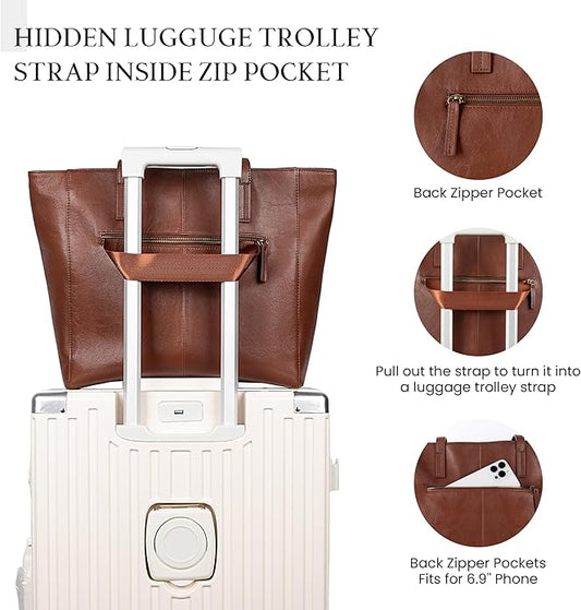 befen Vintage Genuine Leather Work Tote Bag for Women Large Tote Bag with Zipper Leather Purse and Handbags with Compartment