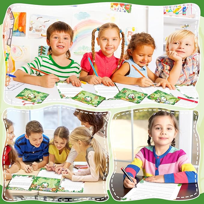 TaoBary 160 Pcs Stationery Paper Set 50 Double Sided Stationery Papers with 50 Matching Envelopes and 60 Round Dot Sticker, 10 Design(Safari Animal,5.5 x 8.25 Inch)