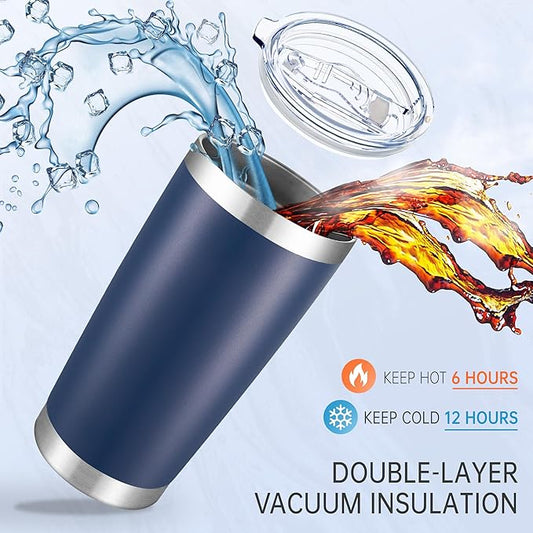 20 oz Tumblers Bulk Stainless Steel Tumbler with Lid Double Wall Vacuum Insulated Coffee Mug 20oz Powder Coated Cup for Hot and Cold Drinks, Navy, 6 pack