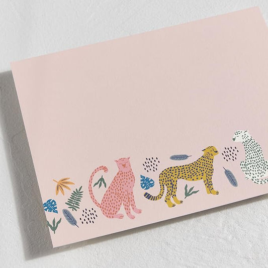 Minted Sweet Tropical Stationery Set, Set of 10, Flat Note Cards & Envelopes for Invitiations and Handwritten Thank You Messages, Jungle Cats & Foliage Design, Gifts for Teachers, Luxurious Paper
