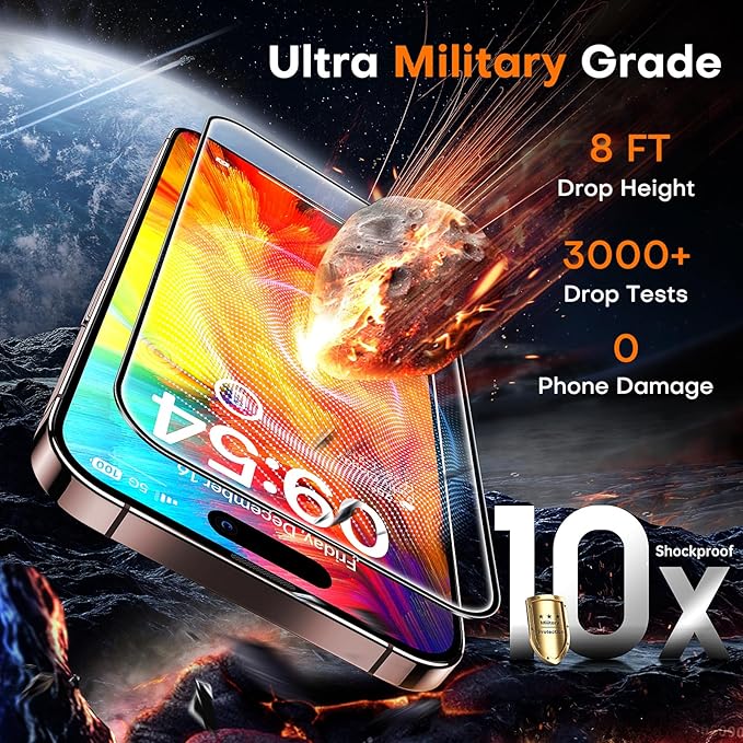 TOCOL for Screen Protector for iPhone 16 Pro, Military Grade 9H Hardness Easy Installation Case Friendly Shatterproof HD Tempered Glass Full Coverage 2 Pack