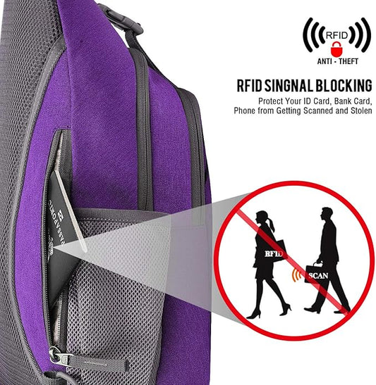 G4Free Sling Bag RFID Blocking Sling Backpack Crossbody Chest Bag Daypack for Hiking Travel(Purple)