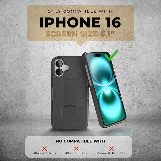 MOTIVE for iPhone 16 Holster Case, Belt Clip Case for Apple iPhone 16, Shell Holster Combo 16, Slim Rugged Drop Shockproof Protective Cover with Kickstand (6.1") | Ranger Series