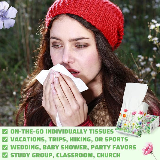 Therwen 100 Pack Pocket Tissues Travel Packs Bulk 1000 Sheet Mini Tissues Bulk 3 Ply Small Travel Size Paper Individual Pocket Size (Wildflowers)