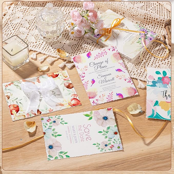 50 Sheets Deckled Edge Paper 5 x 7inch, 160 GSM Handmade Paper Rough/Textured Watercolor Paper for Wedding Invitations, Cards, Crafts