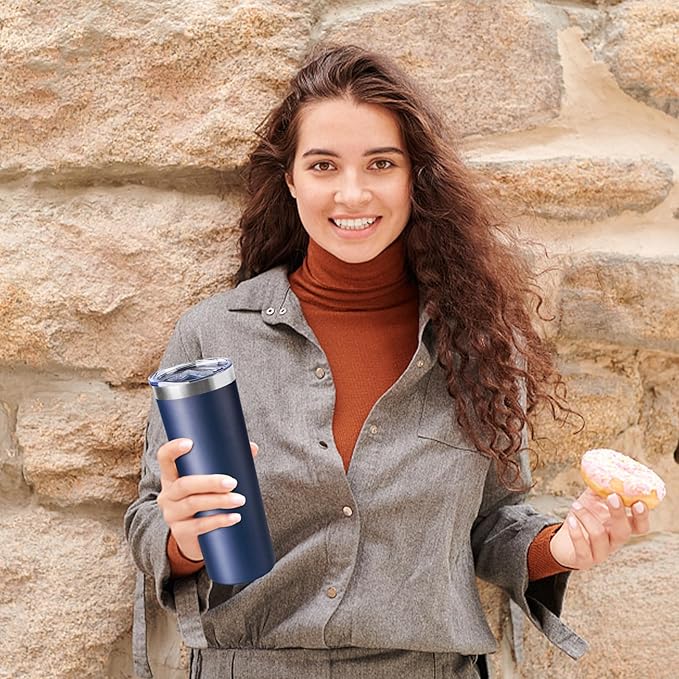 20 oz Skinny Tumbler with Lid and Straw,Stainless Steel Vacuum Insulated Tumbler Cup Double Wall Leak-proof Coffee Mug,Travel Thermal Water Tumbler for Home,Office,Outdoor(Navy Blue,8)