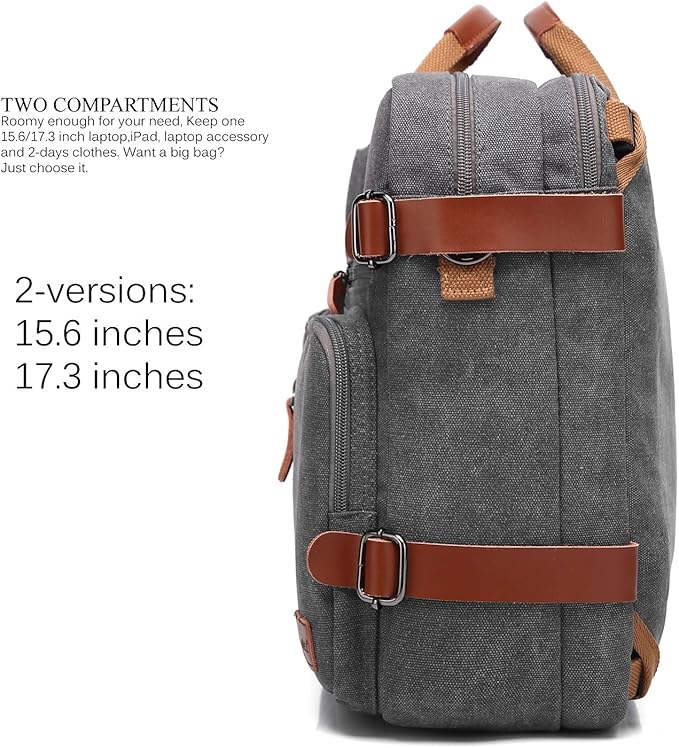 Convertible Backpack Messenger Shoulder bag Laptop Case Handbag Business Briefcase Multi-functional Travel Rucksack Fits 15.6 Inch Laptop For Men/Women (Cancas Dark Grey)