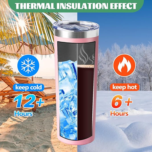 20 oz Skinny Tumbler with Lid and Straw,Stainless Steel Vacuum Insulated Tumbler Cup Double Wall Leak-proof Coffee Mug,Travel Thermal Water Tumbler for Home,Office,Outdoor (Pink,1)