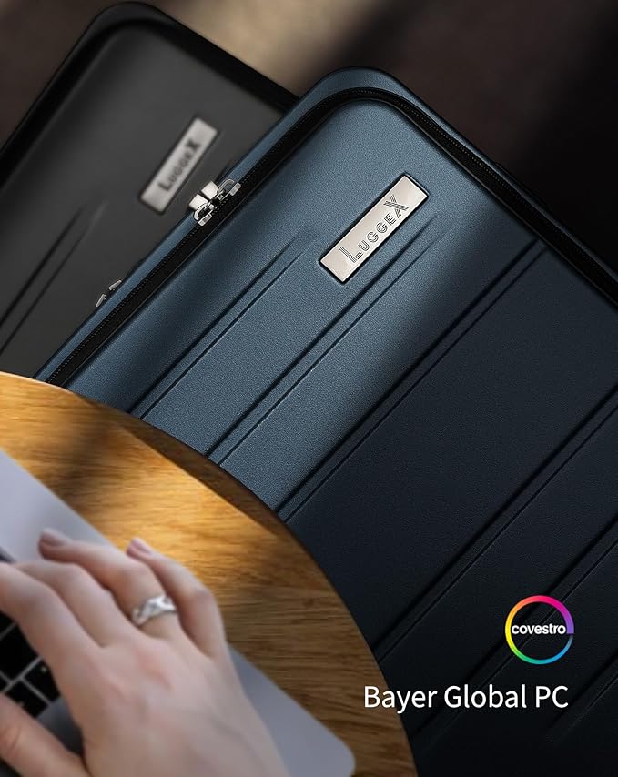 LUGGEX 24 Inch Luggage with Spinner Wheels, Expandable PC Hard Shell Checked Suitcase with Front Opening, Lightweight (Blue, 24 Inch)