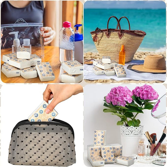 Therwen 100 Pack Pocket Tissues Travel Packs Bulk 1000 Sheet Mini Tissues Bulk 3 Ply Small Travel Size Paper Individual Pocket Size (Flower)