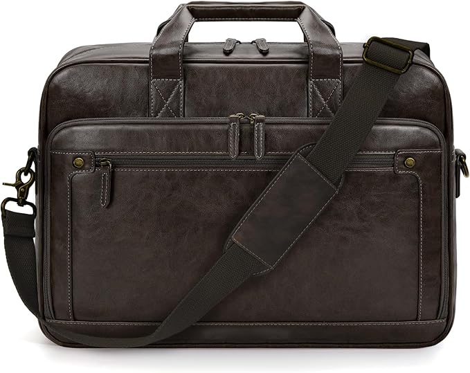 RAINSMORE Mens Laptop Bag 16 Inch Leather Briefcase Vintage Messenger Bag for Men Large Crossbody Shoulder Office Computer Bag Retro College Satchel for Work, Business,Travel, Coffee