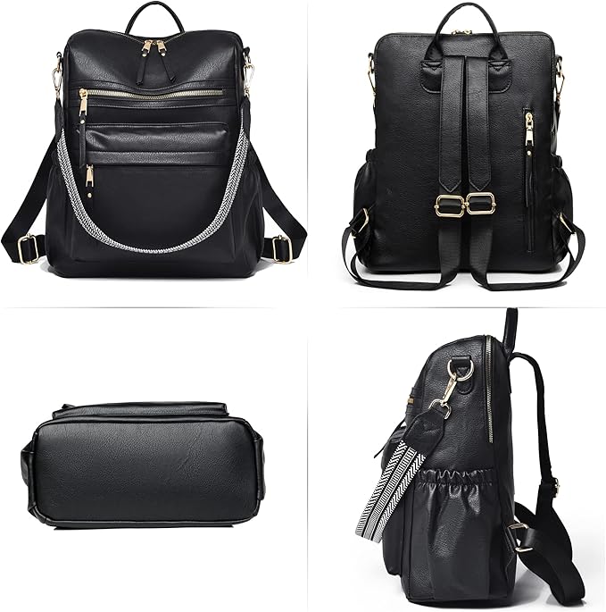 Dora & Liz Womens Backpack Purse Leather Fashion Travel Backpack Purse for Women Designer Ladies Shoulder Bags with Wristlet