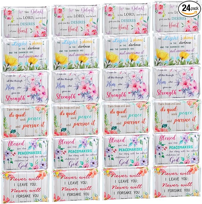 24 Packs Travel Size Tissue Pocket Slim Pack Facial 3 Ply Wallet Size Pocket Tissues for Travel Wedding Party Favors, 6 Styles(Flower Bible)