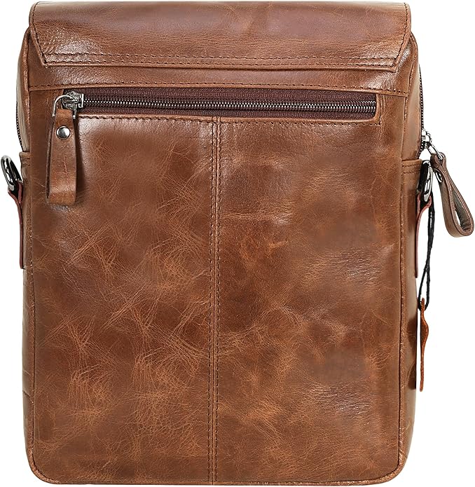Pitaara Genuine Leather Crossbody Messenger Bag with Front Flap, Unisex, Full Grain Leather Shoulder Travel Bag, Tablet Bag